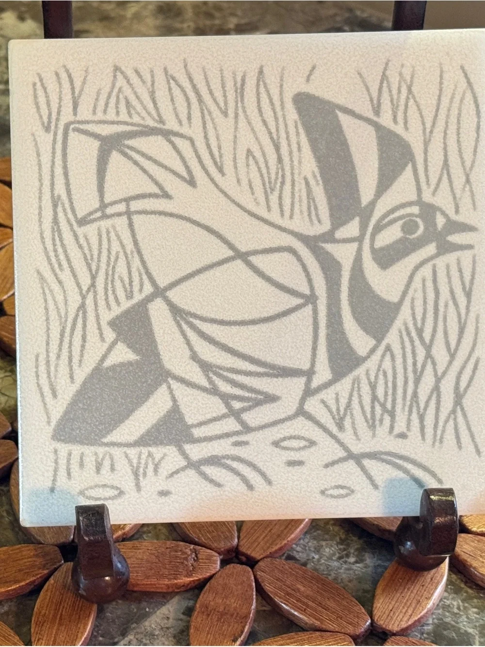 Mosaic USA Mid Century Modern Bird Tile Wall Plaque Trivet Geometric